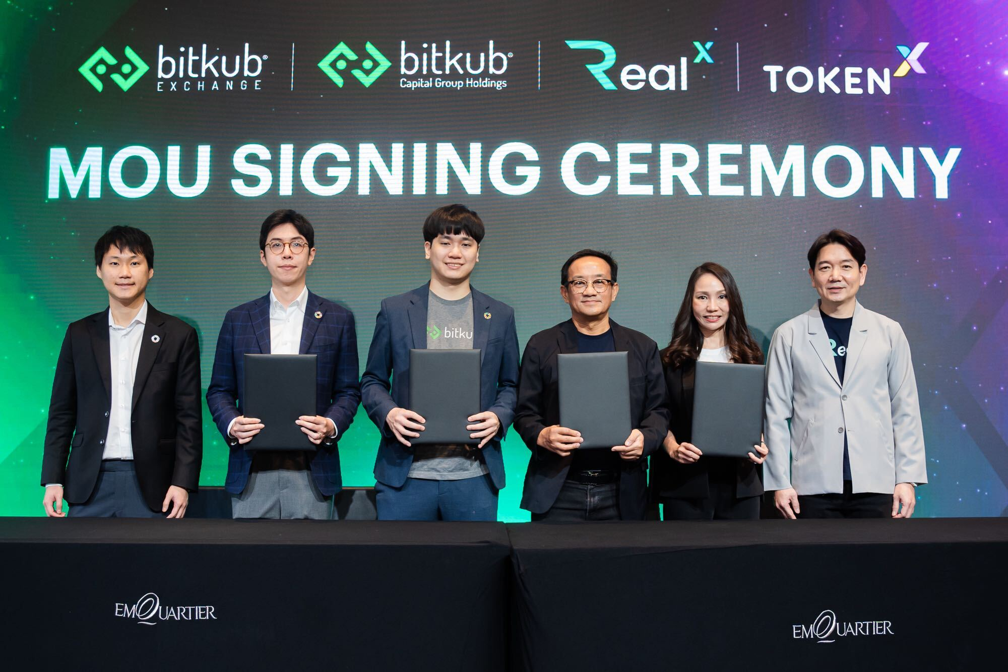 MOU Signing Ceremony: A partnership between Bitkub Group, Real X, and Token X to create a new phenomenon in the real estate industry. The ce…